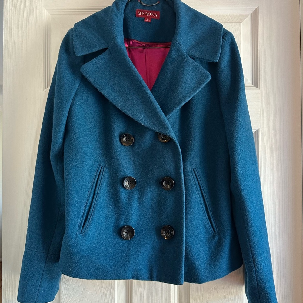 Merona Women's Teal Peacoat with Pink Lining